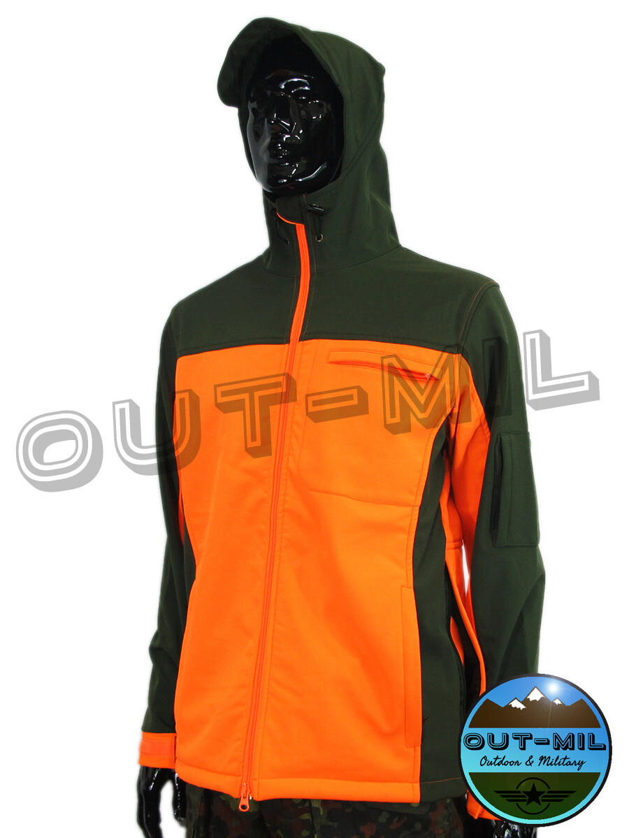 Chaqueta Hombre Softshell Impermeable Cortavientos Caza Bicolor Verde/Naranja