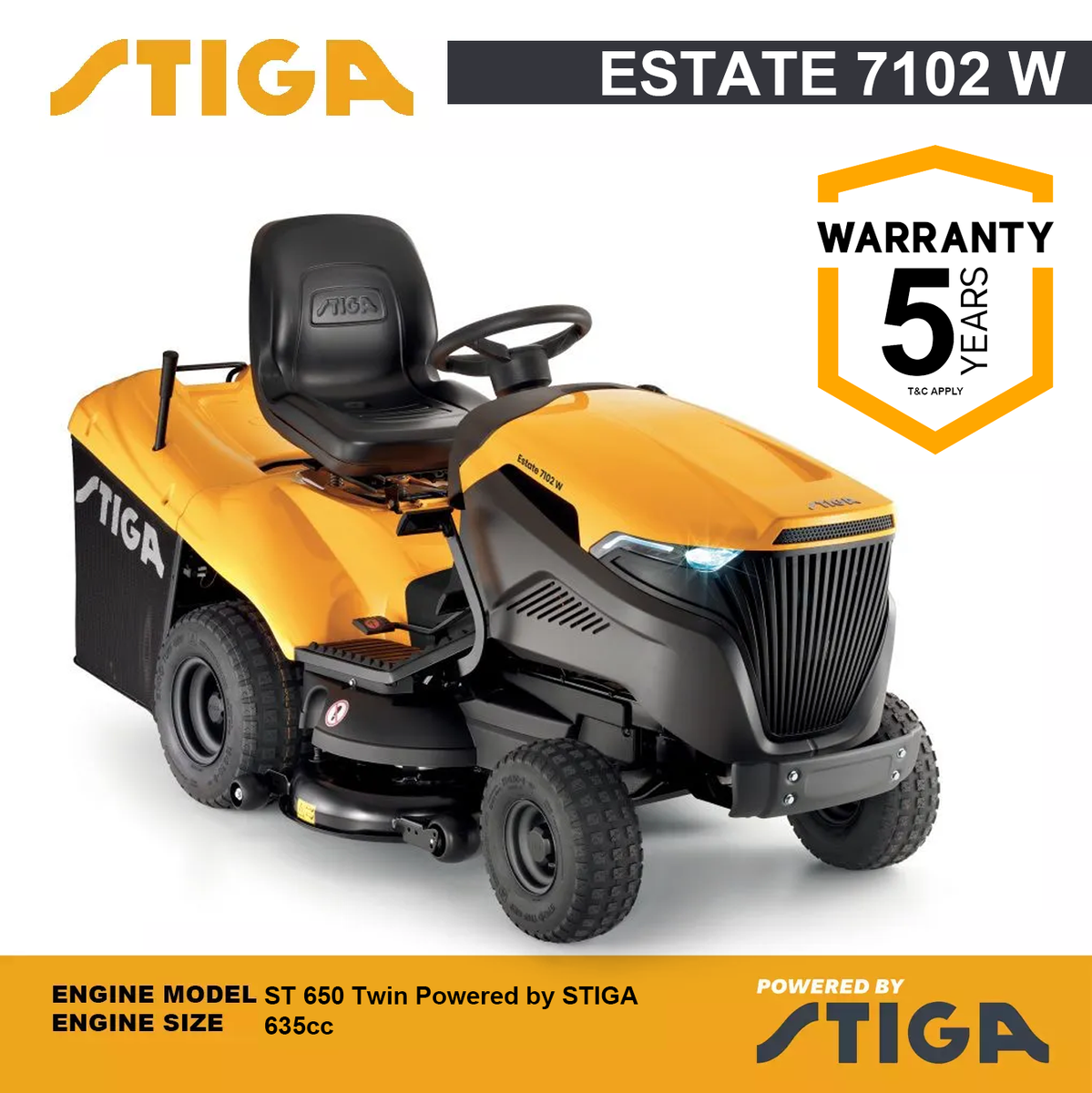 Stiga Estate 7102 W 635cc V Twin Engine Ride On Mower 102cm/40