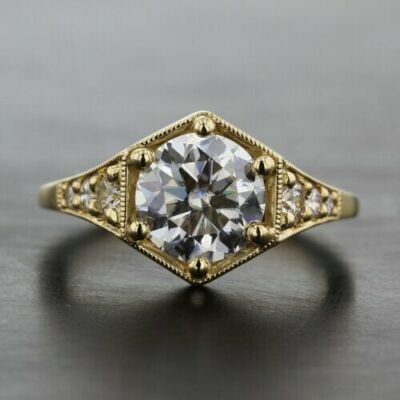 2Ct Round Cut Simulated Diamond Engagement Wedding Ring 14K Yellow Gold Plated
