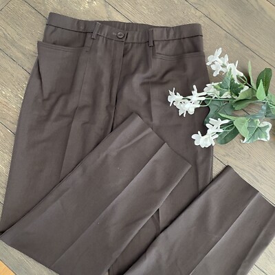 BASLER Womens Brown Straight Leg Virgin Wool Blend Trouser Pants size Large