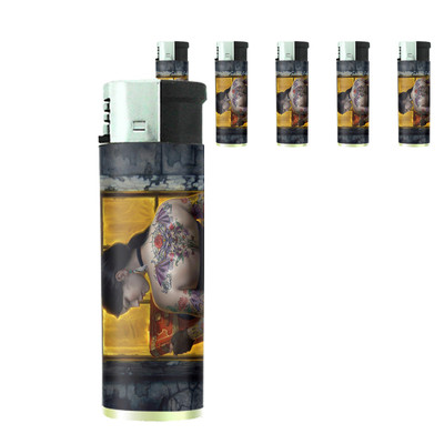 Tattoo Pin Up Girls D23 Lighters Set of 5 Electronic Refillable Butane 