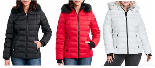 Nautica Womens Faux Fur Trim Hooded Midweight Puffer Jacket