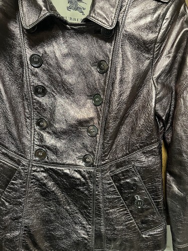 Burberry Lambskin Leather Metallic Short Trench Coat Jacket Womens US 6 Slim Fit - Picture 12 of 21