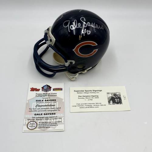 Dan Hampton & Gale Sayers Signed Chicago Bears Ridell Mini-Helmet HOF - COA - Picture 2 of 3