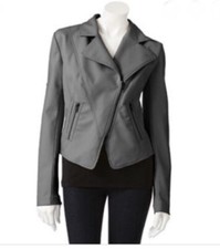 Jennifer Lopez Vegan Faux Leather Jacket Grey Xs Zip Pockets Jlo Coat Moto Biker