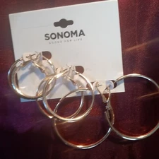 3 Pairs Sonoma Life + Style Hoop Earrings-NWT Gold tone 3 Sizes 1"~1.5"~2"