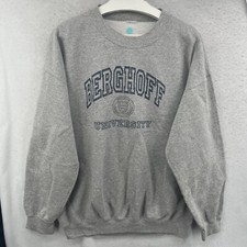 VINTAGE Sweater Mens Large Berghoff University Crest Logo Spellout y2k 2002