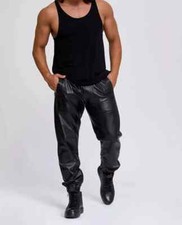 Men's Leather Black Lambskin Sweat Pants Handmade Soft Leather Joggers trouser
