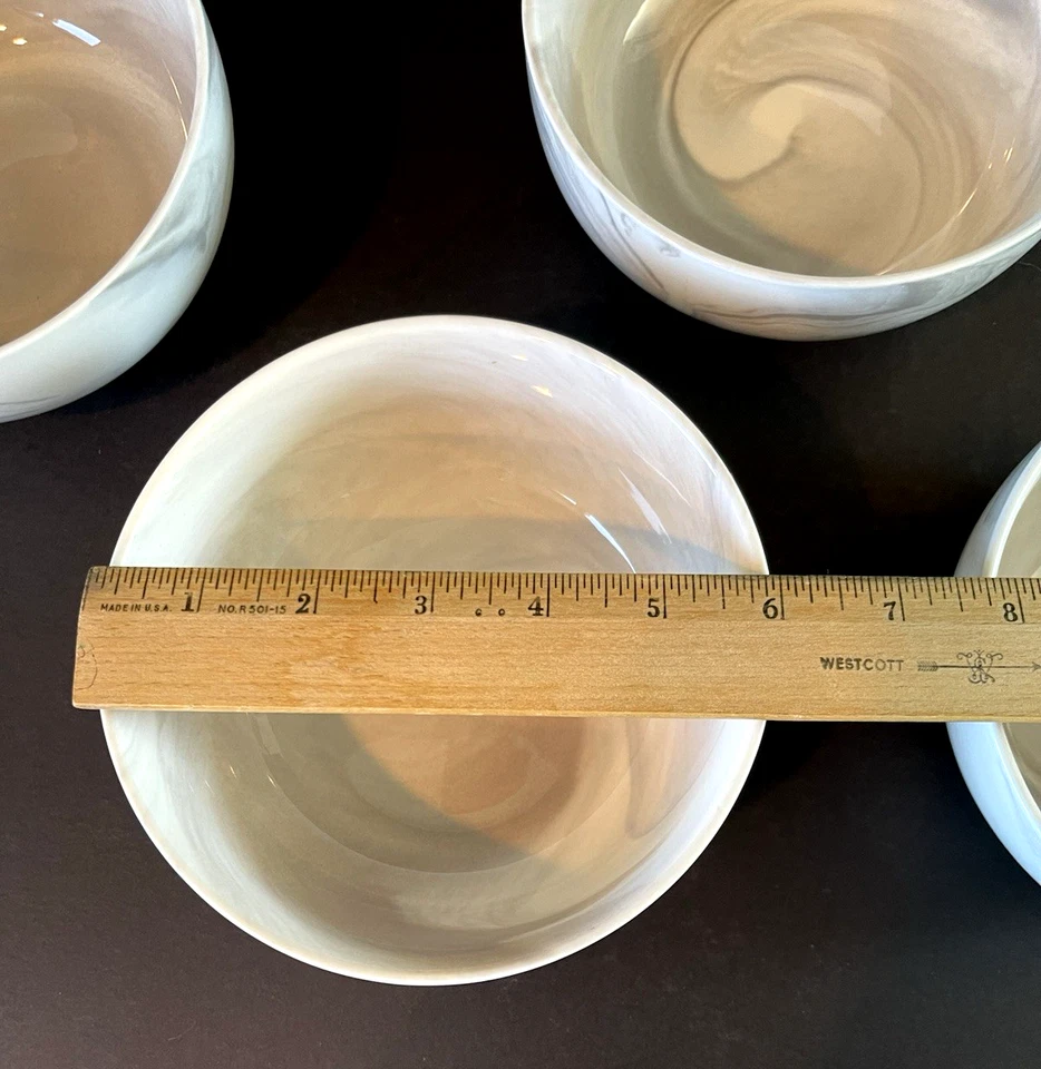 Серые и белые мраморные суповые миски Swirl размер 6 дюймов набор из 4 - Изображение 4 из 4