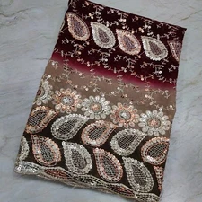 Vintage Indian Dupatta Long Scarf Sequins Hand Embroidery Georgette Veil Stole L