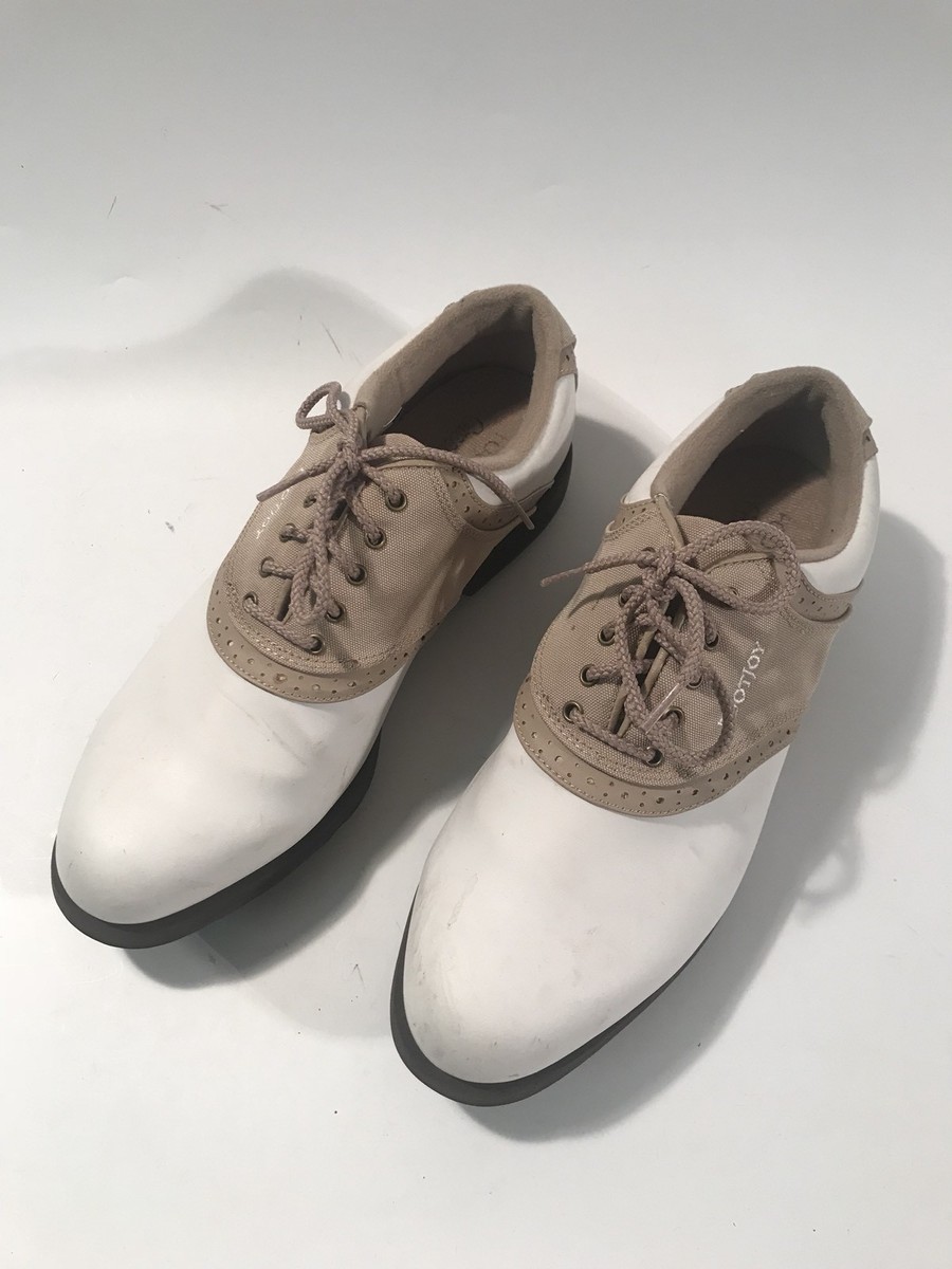 Footjoy Golf Shoes Womens 8M Green Joy White Tan Leather Saddle