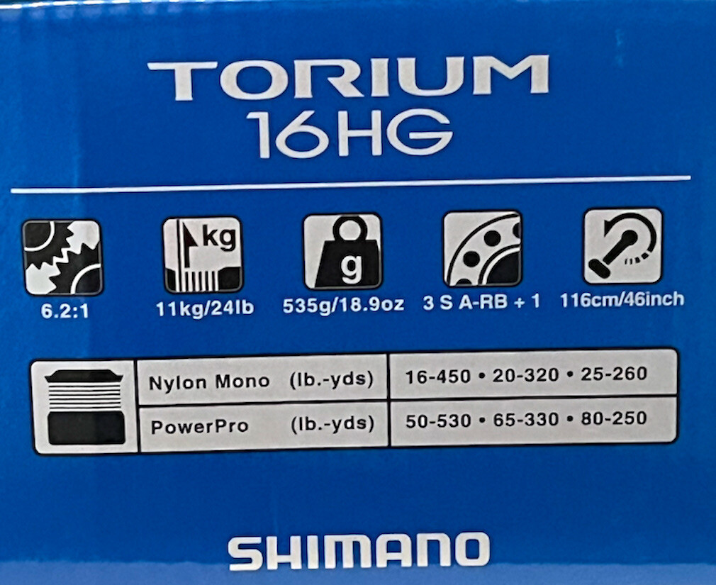 SHIMANO TORIUM RIGHT HAND STAR DRAG CONVENTIONAL FISHING RH REEL - TOR16HGA