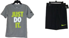 Nike Boy's 2 Piece Set "JUST DO IT" T-Shirt  Short Gray  Black Size: 6 NWT 36