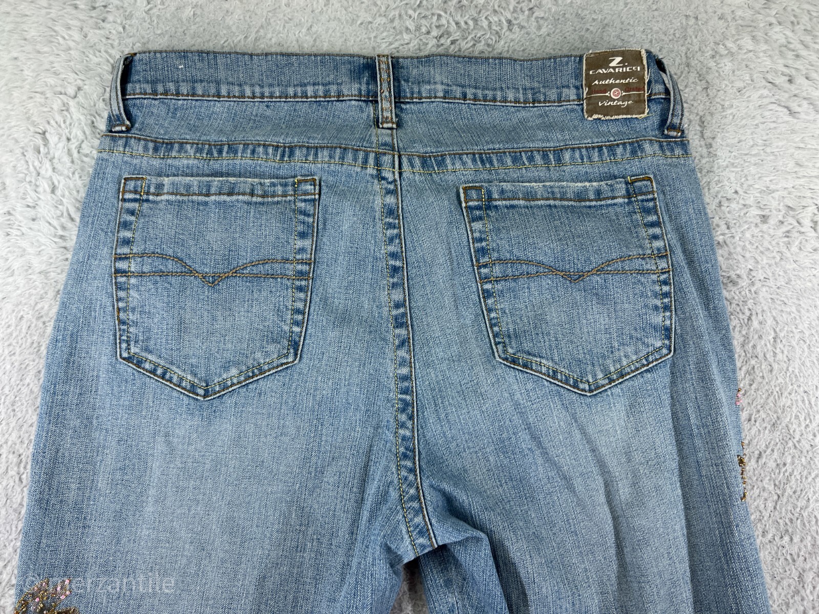 VINTAGE Z Cavaricci Pants Women 14P Blue Wide Leg Beaded Floral Y2K Cotton Blend eBay