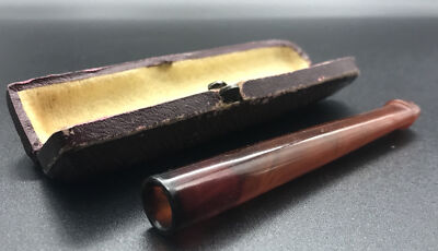Antikes Art Deco Zigarettenetui Cheroot Marmoriert Bakelit Bernstein Leder Etui