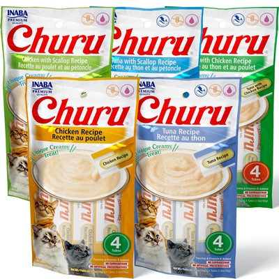 INABA Churu Creamy, Lickable Purée Cat Treat w Taurine, 0.5 oz, 20 Tubes