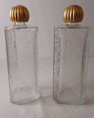 Art Deco Style Glass Decanters Bottle Lampe Berger Set 2 Painted Plastic Lids