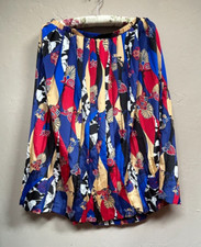 Women's Vintage Colorful Printed Pleated A-Line Midi Skirt Size 12 USA Boho