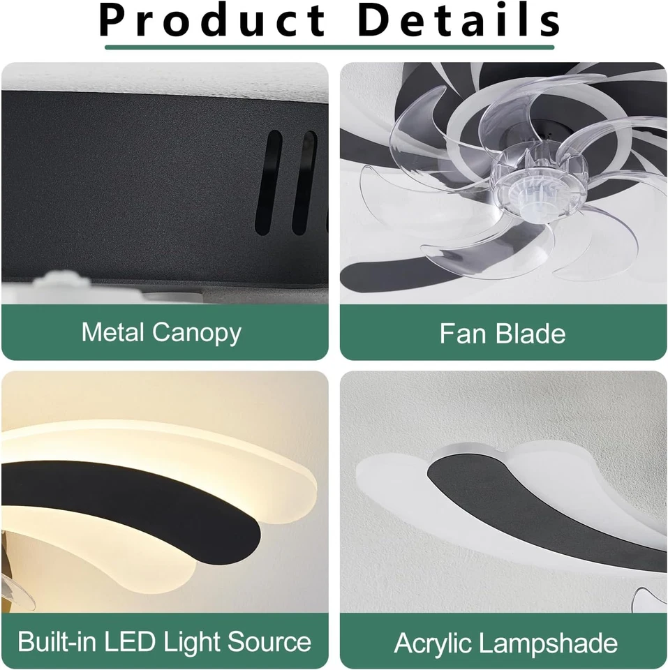 Ventilador de techo de perfil bajo con control remoto y aplicación, motor silenc - Image 4 of 4