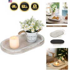 Wooden Decorative Tray Oval Whitewash Farmhouse Coffee Table Centerpiece