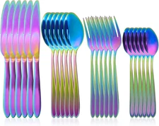 24 Piece Rainbow Silverware Set Stainless Steel Flatware Set (Dishwasher Safe)