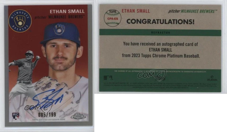 2023 Topps Chrome Platinum Anniversary Refractor /199 Ethan Small Rookie Auto RC - Image 3 of 3