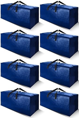 8 Pack Heavy Duty Extra Large Moving Bags with Backpack 24 gal-Pack of 8 Blue
