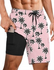 Mens Swim Trunks with Compression Liner 2 in 1 Board Shorts 9" Quick Dry Bath...