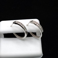 10K White Gold 0.27CT Channel‑Set Huggie Hoop Earrings
