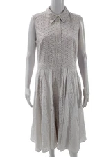 Michael Kors Collection Womens Cotton Sleeveless V-neck Button A-line Dress Whit