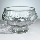Vintage Jeanette Pressed Glass Embossed Fruit Motif Punch Bowl 12"