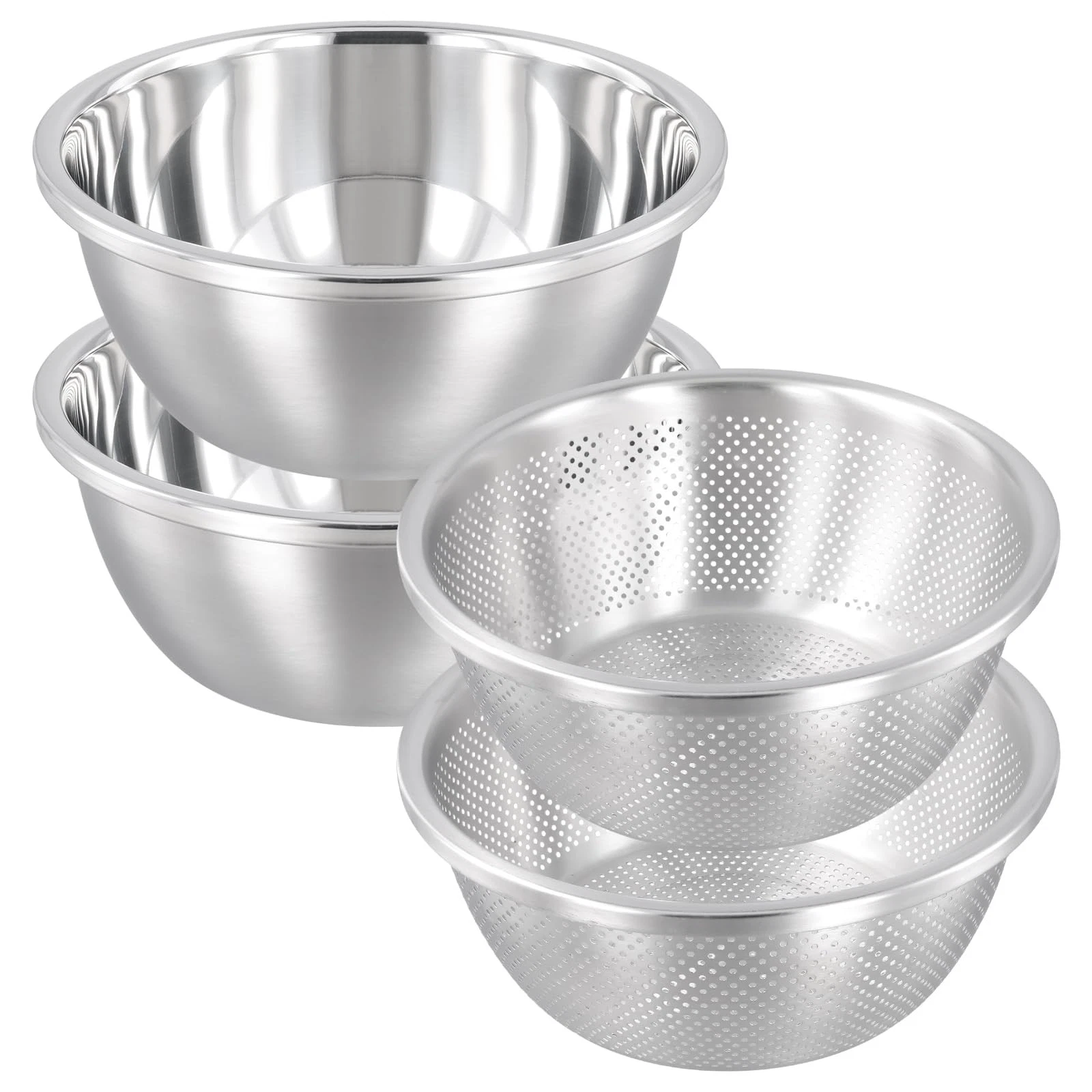 4 PCS 5QT Stainless Steel Colander Set with Mixing Bowls, Multi-Use Kitchen S...