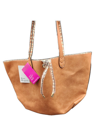 Kim Rogers Tote Bag Reversible Faux Leather Tan Bone Neutral Shoulder Purse Larg