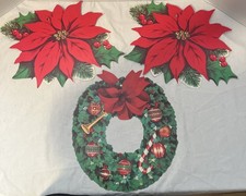 LOT 3 Vtg Die Cut Cardboard Christmas Decorations Wreaths Pointsettia