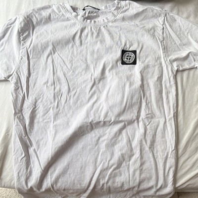 Stone Island Herren T-Shirt Weiß XL mit Logo-Patch Kurzarm Rundhals