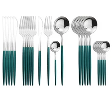 Silver Silverware Set, 24-Piece Stainless Steel Flatware Set Service For 6, M...