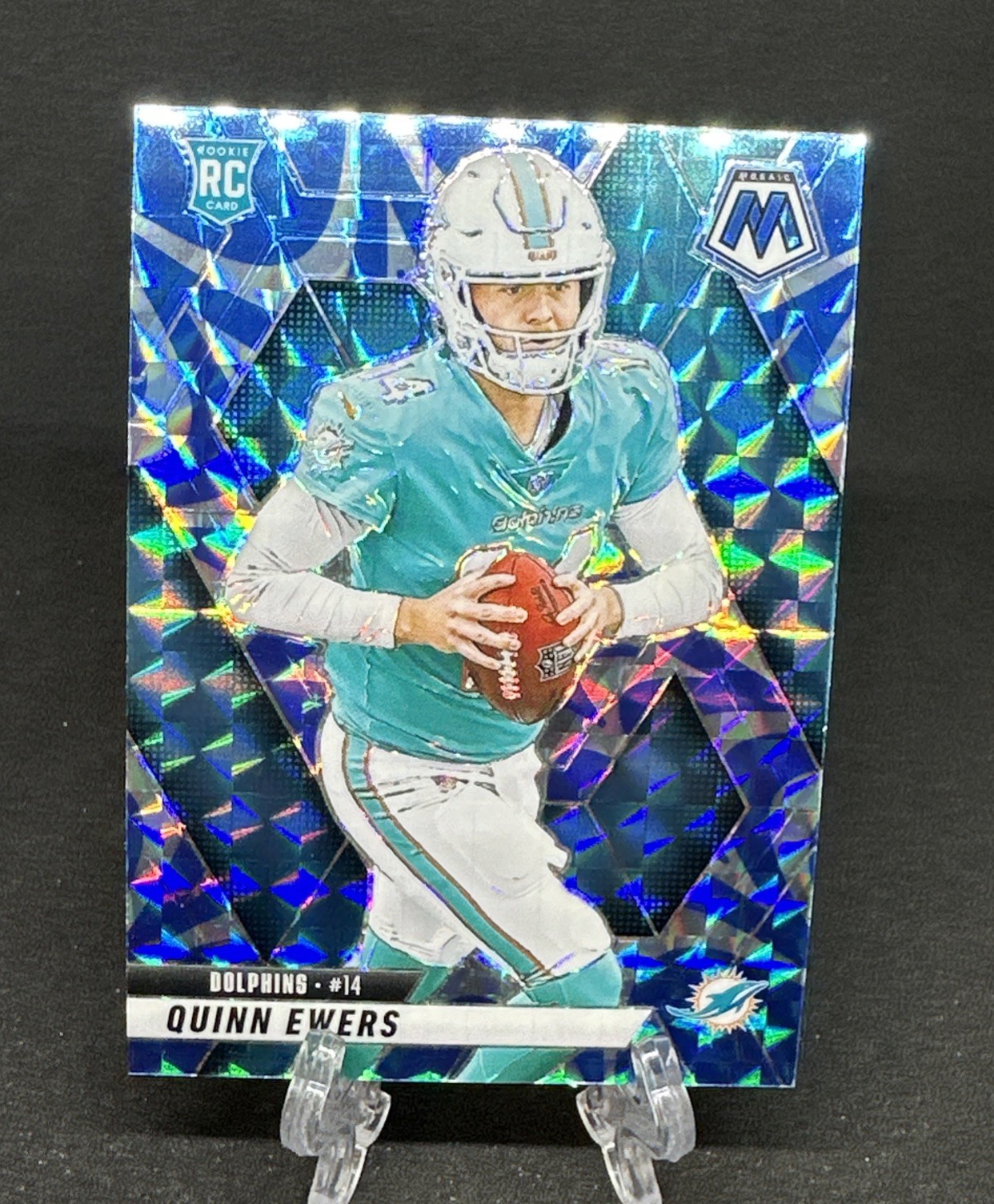 Quinn Ewers 2025 Panini Mosaic Blue Reactive Prizm RC #308 Dolphins Texas