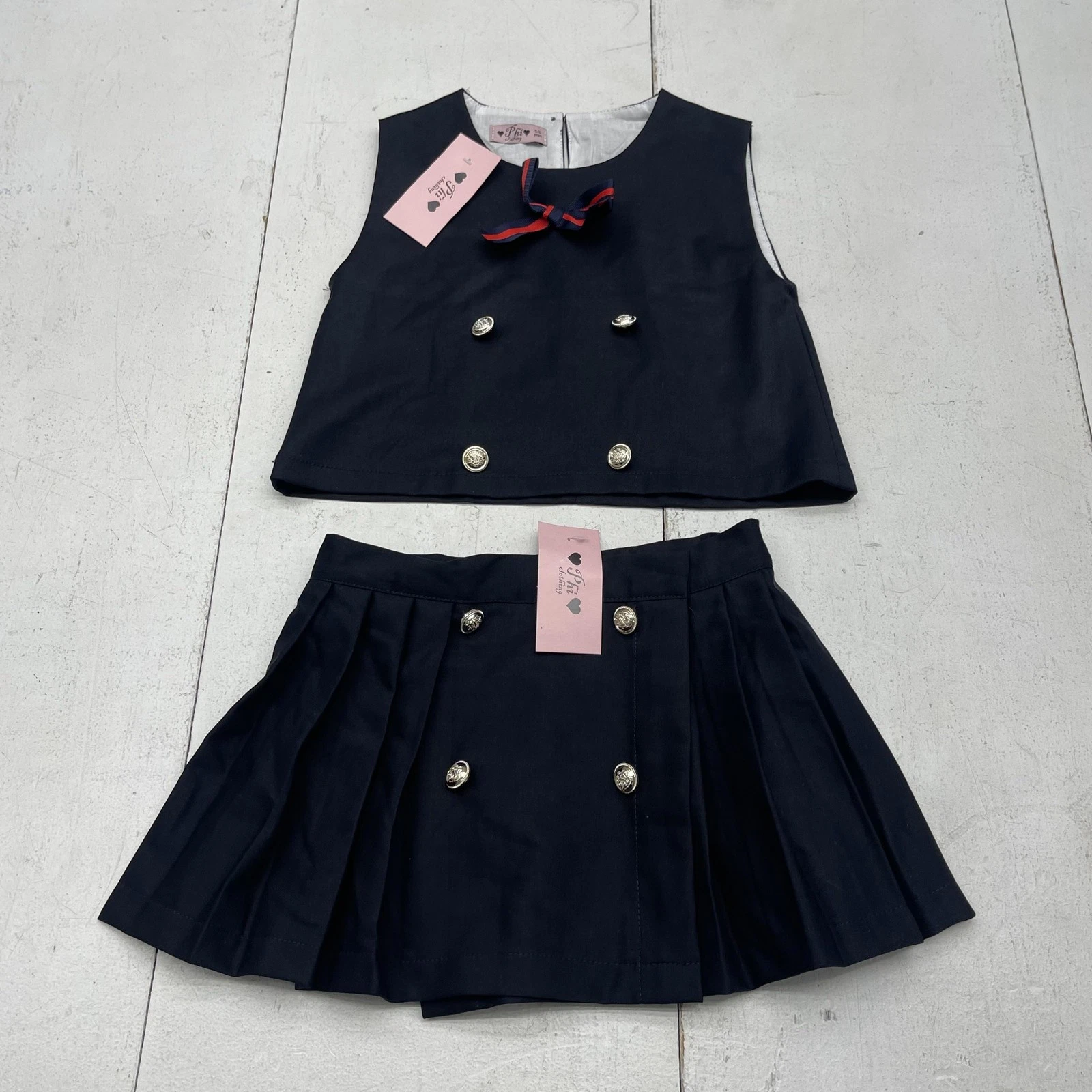 Phi Clothing Skirt Set Girls 5/6 Navy Top Pleated Skirt School Uniform