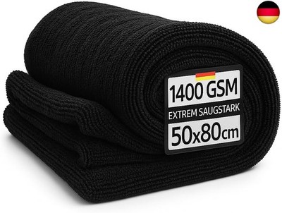 Mikrofasertücher Auto XXL 80x50cm Premium 1400 GSM Autotrockentuch Schwarz Micro