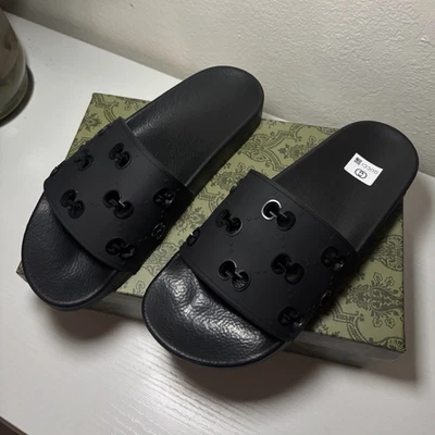 Gucci Men’s Black GG Logo Rubber Slide Sandals Size 10 w/ Original Box Gucci Rubber Sandals for Men for sale | eBay main image 3
