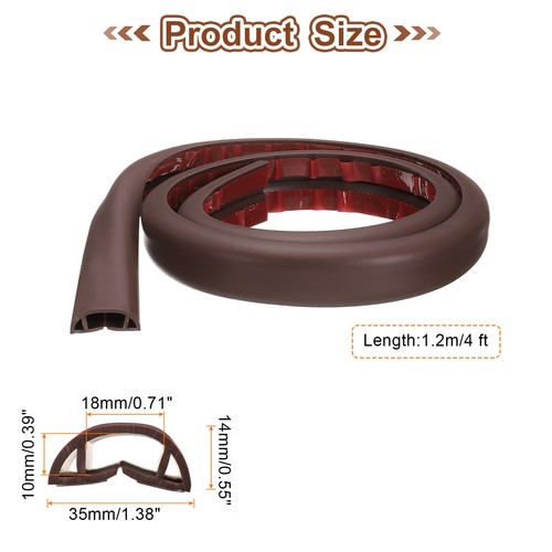 4ft Cord Cover Floor W0.71"xH0.39" Hide Extension Cable Wire Covers Coffee - Photo 2/7