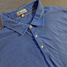 Peter Millar Men's 2XL Geometric Blue Pima Cotton Silk Spandex Golf Polo Shirt