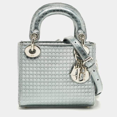 Dior Lady Dior Mini Metallic Green Microcannage Patent Leather Tote