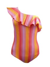 Shoshanna Women's Ruffled One Shoulder Swimsuit 8, Sunset Sorbet 