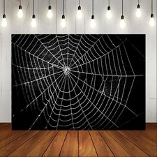 Lofaris Halloween Spider Web Backdrop Black Horrible Birthday 7x5ft,
