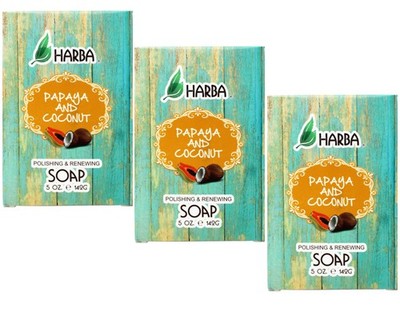 Harba Bath Soap Papaya and Coconut, Polishing & Renewing - 5 OZ (142g) - 3 Pack