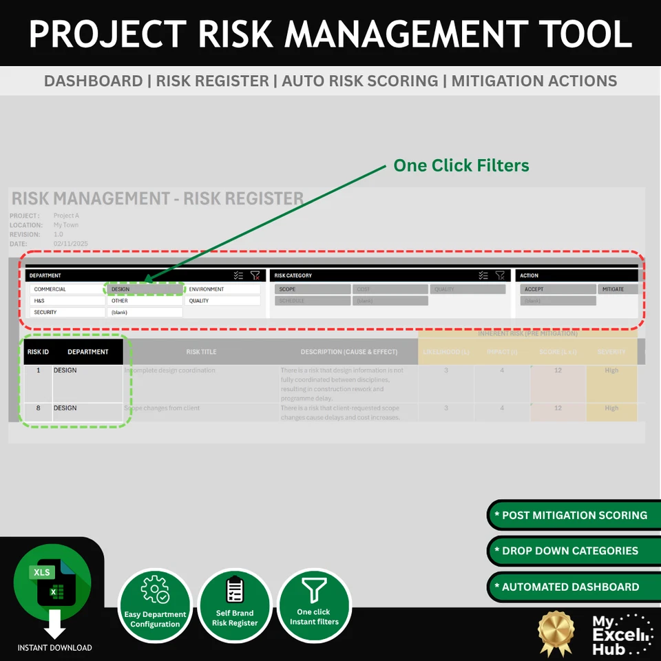 Risk Management Excel Template – Dashboard + Risk Register – Project Tracker  - Image 3 of 3