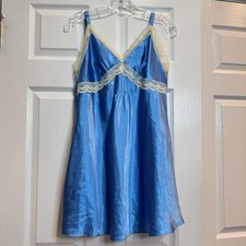 Jones New York Y2K Satin Lace Slip Dress Royal Blue Chemise Nightgown Size Large