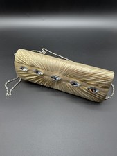 Gold Evening Clutch Purse Rhinestone Crystal Pleated Chain Strap Formal