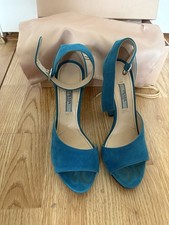 PRADA Blue Suede Open Toe Ankle Strap Block H...